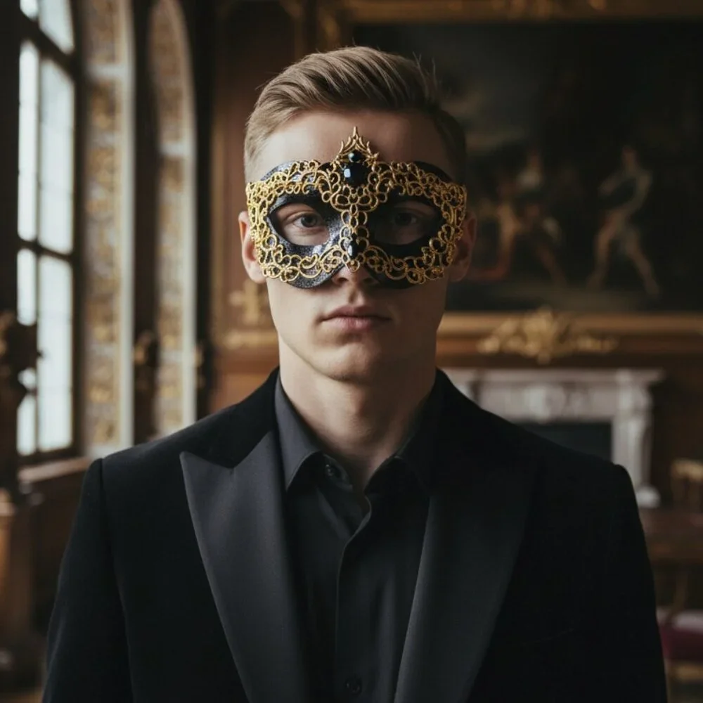 Men's masquerade mask, masquerade ball mask, Gold Black masquerade Mask, 2 in 1